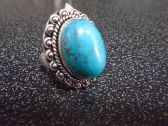 German Silver And Turquoise Ladies Ring