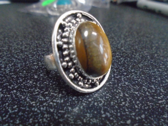 German Silver And Tiger Eye Ladies Ring