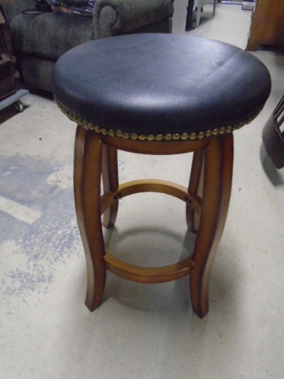 Solid Wood Leather Padded Top Swivel Stool