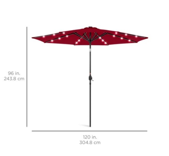 10ft Solar LED Lighted Patio Umbrella w/ Tilt Adjustment, Fade-Resistance