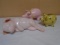 (2) Ceramic Piggy Banks and Sleeping Pig