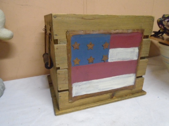 Wooden Double Handle Crate w/ Metal Flag