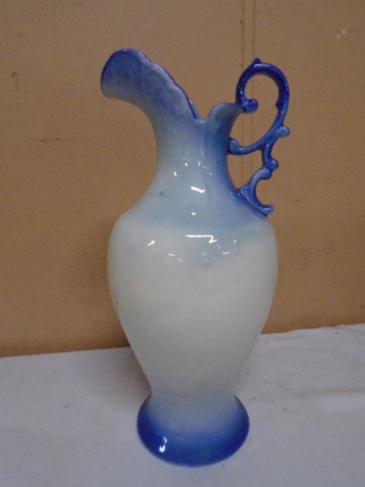 Tall Blue Pottery Pitcher