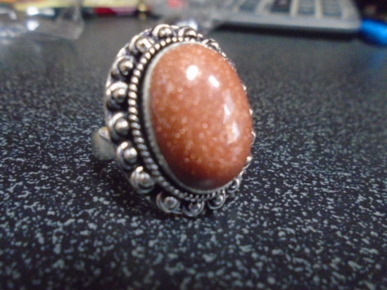 Ladies German Silver & Run Sunstone Ring