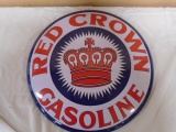 Red Crown Gasoline Round Metal Button Sign