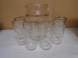 Vintage Glass Pitcher & 8 Matching Glasses