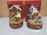 2 Handpainted Holiday Revolving Music Boxes