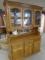 Beautiful 2 Pc. Oak Lighted Hutch /Leaded Glass Doors