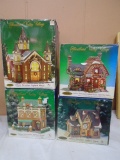 4pc Set pf Heartland Valley Lighted Porcelain Houses