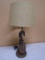 Barn Pulley Table Lamp w/ Burlap Shade