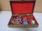 Wooden Jewelry Box Filled w/ Jewelry
