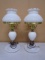 Set of Vintage Hobnail Milk Glass Table Lamps