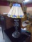 Iron Table Lamp w/ Leaded Glass Shade