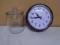 Glass Candy/Cookie Jar & Round Kitchen Clock