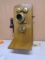 Solid Oak Rotary Dial Wall Telephone