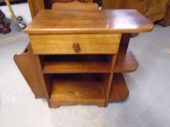 Beautiful Antique Solid Walnut Side Table w/Drawer and Magazine Rack