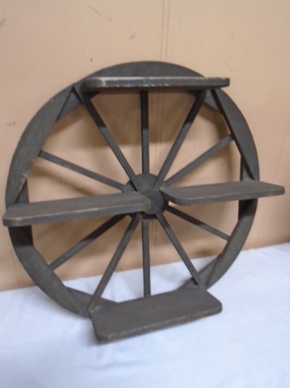 Wooden Wagon Wheel Wall Shelf