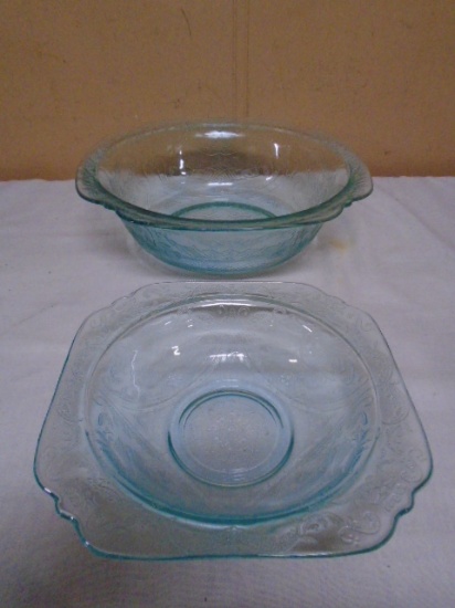 2 Vintage Aqua Blue Glass Bowls