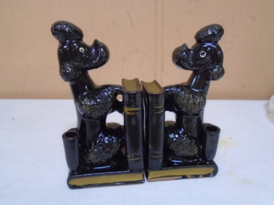 Vintage Set of Poodle Bookends w/ Pen Holders