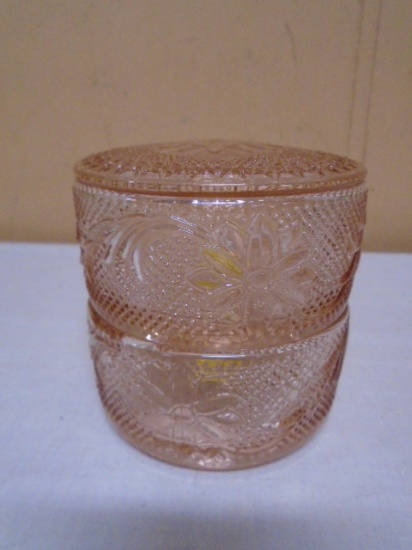 Vintage Tiara Pink Sandwich Glass Double Stack Pink Trinket Box