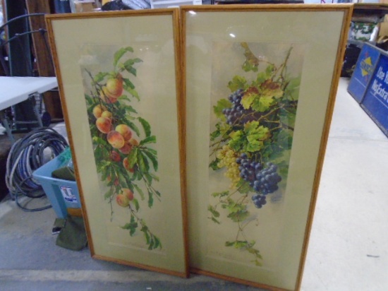 2 Large Oak Framed & Matted Fruit Print