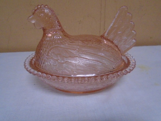 Vintage Indiana Glass Pink Hen on The Nest