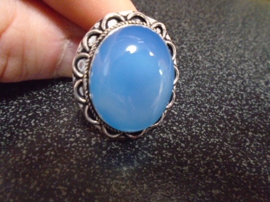 Ladies German Silver and Blue Calci Ring