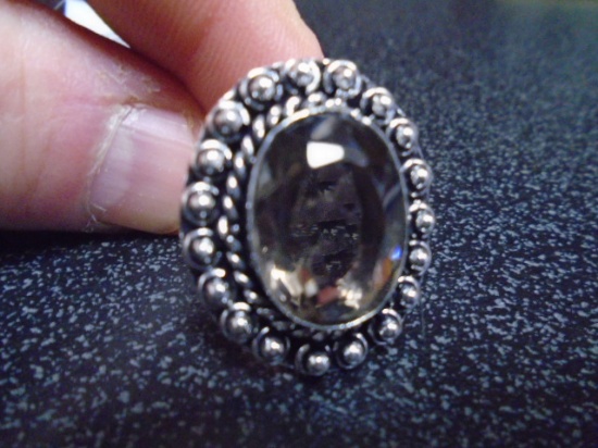 Ladies German Silver and Smoky Quartz Ring