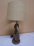Barn Pulley Table Lamp w/ Burlap Shade