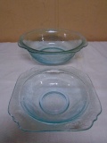 2 Vintage Aqua Blue Glass Bowls