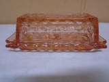 Vintage Pink Glass Butter Dish