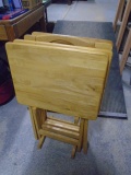 4pc Solid Oak Snack Tray Set w/ Rack