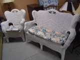 Beautiful White Wicker Loveseat and Matchign Chair w/Cushions