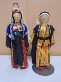 Vintage Pair of Oriental Dolls on Stands