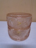 Vintage Tiara Pink Sandwich Glass Double Stack Pink Trinket Box