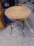 Iron Leg Wicker Top Round Side Table