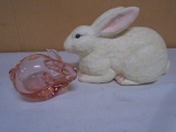 Large Wooden Rabbit and Art Glass Rabbit
