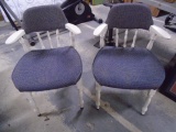 2 Matching Painted Wood Upolstered Arm Chairs
