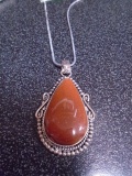 Ladies German Silver and Red Sunstone Pendant and Necklace