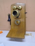 Solid Oak Rotary Dial Wall Telephone