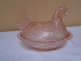 Vintage indiana Glass Pink Hen on Nest