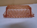 Vintage Pink Glass Covered Butter Dish