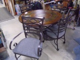 Absolutely Gorgeous Like New Solid Wood/ Slate Inlay/Iron Base Dining Table w/ 4 Matching Chairs