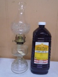 Glass Oil Lamp w/ 3 QT Bottle of Lamp Oil