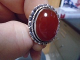 Ladies German Silver & Red Onyx Ring