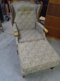 Vintage Upholstered Chair & Matching Ottoman