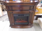 Solid Wood Electric Fireplace w/ Under Mantel Drawer & Heater