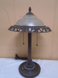 Metal & Glass Shade Table Lamp Double Pull Chain