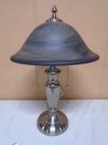 Brushed Stainless Steel Table Lamp w/Glass Shade