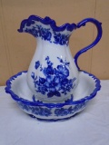 Porcelain Cobalt Pitcher & Bowl Set